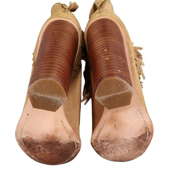 Cynthia Vincent Shoes Womens 9 Booties Fringe Leather Block Heel Fashion Western - Picture 12 of 15